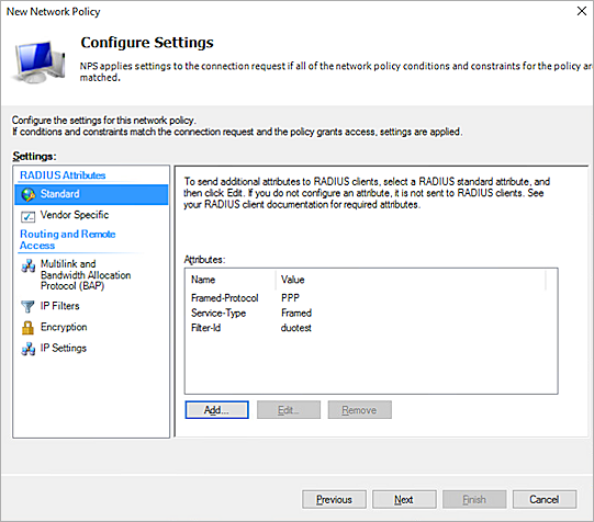 Screenshot of the NPS configuration settings